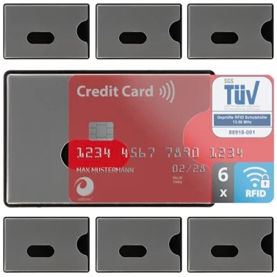 Abbildung von valonic TÜV geprüfte RFID Blocker Schutzhülle 6 Stück Sicherheit gegen Datenklau NFC Schutzhüllen Kartenhülle für Kreditkarten und EC Karten, Bankkarten
