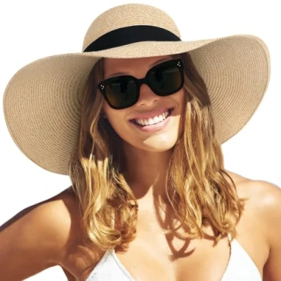 Abbildung von FURTALK Moderner Sommerhut für Frauen UV Schutz Strohhut mit Breite Krempe Faltbar Sonnenhut UPF50+ Strandkappe