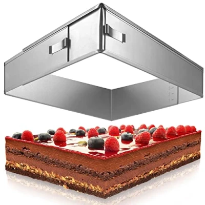 Abbildung von 4smile Backrahmen rechteckig verstellbar Edelstahl Backform Formstabile Kuchenform eckig zum Backen und für die Torten Zubereitung