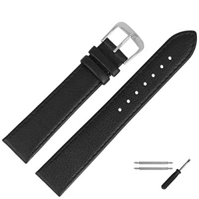 Abbildung von MARBURGER Uhrenarmband 20mm Leder Schwarz Silber Glatt Mit Naht Montage Set 7592010000120