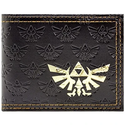Abbildung von Link&#039;s Awakening Legend of Zelda Geprägte Goldene Triforce Artefakt Geldbörse/Geldbeutel Bi Fold Münzfach &amp; Kartenhalter, Schwarz