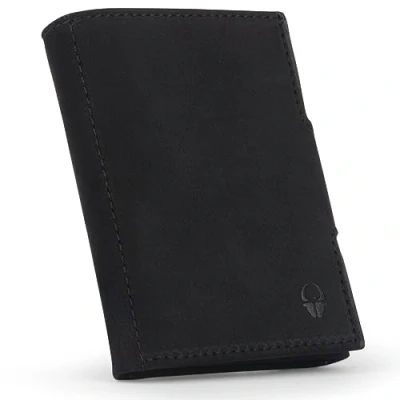 Abbildung von DONBOLSO Wallet NextGen Leder Slim ohne Münzfach Geldbeutel mit RFID Schutz Kartenetui bis 11 Karten Mini Portemonnaie für Herren und Damen Geldbörse Schwarz Vintage