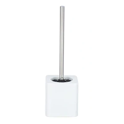 Abbildung von WENKO WC Garnitur Mod. Hexa, offener Toilettenbürstenhalter aus Keramik mit Silikon Bürste, schwarzer Bürstenkopf Ø 7,5 cm austauschbar, Weiß, 12 x 39,5