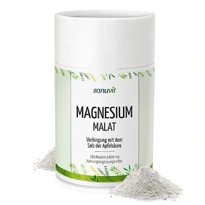 Abbildung von Sanuvit® Magnesiummalat 800mg 180 Kapseln Hohe Bioverfügbarkeit Deckt zu 100% den Tagesbedarf an Magnesium Malate Vegan