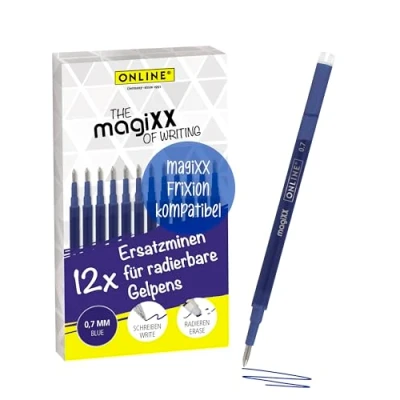 Abbildung von Online 12x radierbare Ersatzminen I Kompatibel mit Pilot Frixion, magiXX Blau 0,7mm Strichstärke Ersatzmine für Gelstift radierbar Nachfüllminen Gel Tintenroller radierbarer Tinte