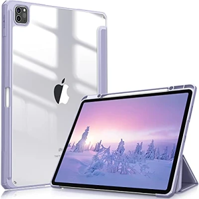 Abbildung von Fintie Hybrid Hülle für iPad Pro 12.9 2022 (6. Generation)/ 2021/2020/2018 mit Stifthalter Stoßfeste Schutzhülle transparenter Hartschale auf der Rückseite, Pastellviolett