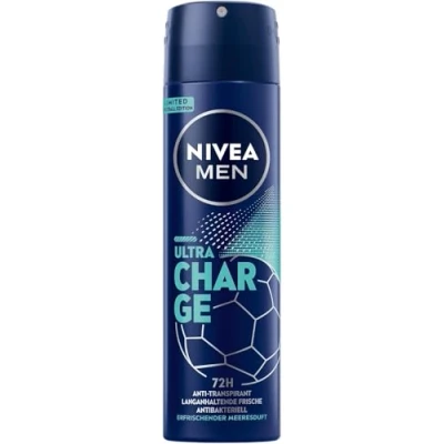 Abbildung von NIVEA MEN Deo Spray, Anti Transpirant mit belebendem Meeresduft, zuverlässiges Deodorant 72h Schutz und 0% Ethylalkohol, Ultra Charge Limited Football Edition (150 ml)