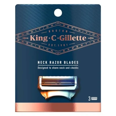 Abbildung von King C. Gillette Neck Shaving Razor Blades Men, 3 Stück Rasierklingen Nachfüller mit Präzisionstrimmer, 2 Klingen Skinguard