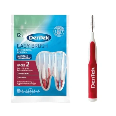Abbildung von Dentek Stk. Easy Brush Interdental Bürsten, ISO/Größe 2, fein für enge Zahnzwischenräume, mit Minzgeschmack &amp; hygienischer Schutzkappe Red 12 Stück (1er Pack)