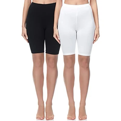 Abbildung von Merry Style Damen Sport Leggings kurz Sportleggings Radlerhose Sporthose aus Baumwolle 2 Pack MS10 200 (Schwarz/Weiß(2Pack), XL)