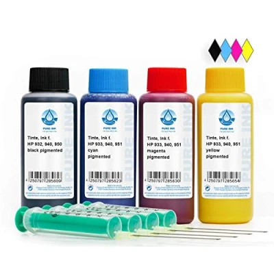 Abbildung von Octopus Fluids Pure Ink 4X 100 ml CMYK Druckertinte Nachfülltinte kompatibel für Patrone HP 932, 933, 940, 950, 951 Refill Set mit Zubehör und Nachfüllanleitung
