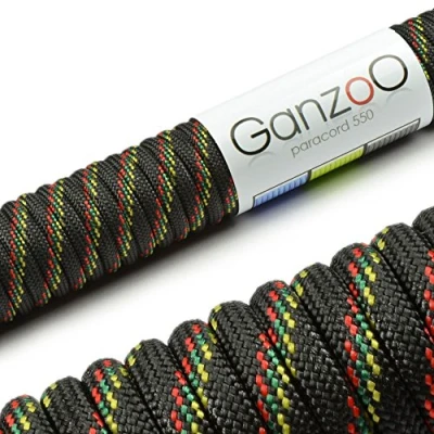 Abbildung von Ganzoo Paracord 550 Seil 4mm Outdoor Schnur / 30 Meter/Typ 3 Nylon &amp; Polyester/ 7 Innenstränge/Allzweckseil für Hundehalsband/Hundeleine Knüpfen/Camping Survival/Schwarz Bunt