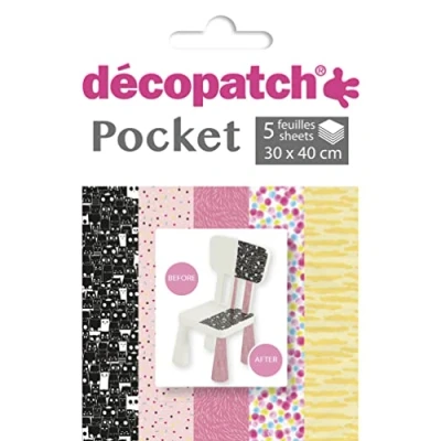 Abbildung von Decopatch Décopatch DP029C Packung Déco Pocket mit 5 Blatt 30x40 cm in verschiedenen Designs, praktisch und einfach zum Verwenden, ideal für Ihre Pappmachés Bastelprojekte, 1 Pack