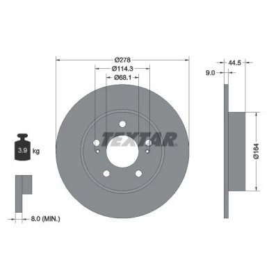 Abbildung von TEXTAR PRO 92113103 Bremsscheibe 278 9 05/07 114,3 voll beschichtet ohne Radbefestigungsbolzen, Radnabe NISSAN: Maxima IV QX Saloon