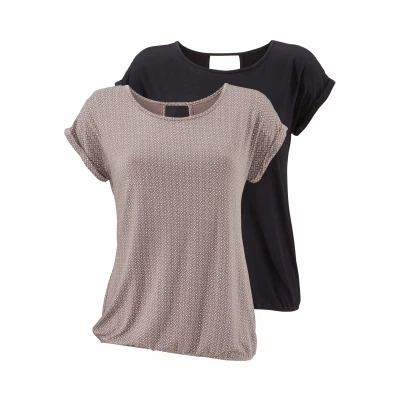 Abbildung von Lascana 2 pack Tshirt print taupegemustert+schwarzuni, Damen, Größe: 40/42, Taupe/gemustert+schwarz/uni