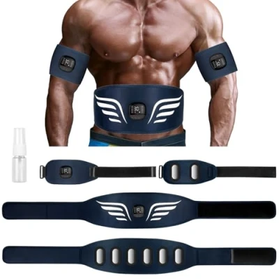 Abbildung von Profey EMS Bauchmuskeltrainer, Bauchmuskeltrainer Elektrisch für Arm Bein, Bauchtrainer mit 10 Modi und 30 Intensitäten, Gerät Nzeige des Kalorienverbrauchs USB Aufladung