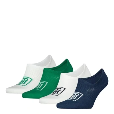 Abbildung von Tommy Hilfiger MEN Footie Monogram Locker ROOM 4 PACK Füßlinge, Herren, Größe: 39 42, Navy/green