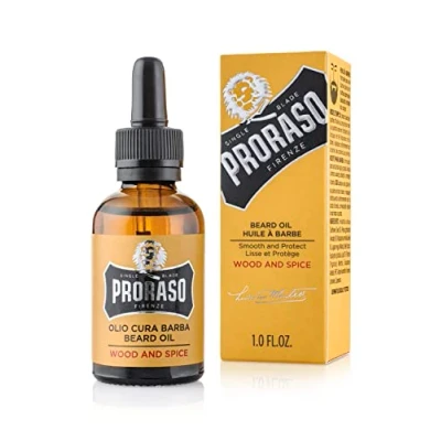Abbildung von Proraso Beard Oil, Wood &amp; Spice, 30 ml, Bartöl mit Zedernholz Zitrus Duft, Bart Weichmacher pflegt Haut Haar und schützt das Barthaar, Made in Italy