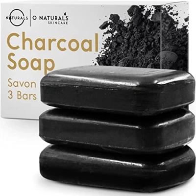 Abbildung von Aktivkohle Schwarze Seife Festes Duschgel Naturkosmetic Dusch Vegan Black Bar Soap Peppermint Oil Haut Reiniger Körper Gesicht und Hand Shea Butter Männer Frauen 342g