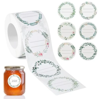 Abbildung von Romon Etiketten Selbstklebend, 500 Stück Klebeetiketten zum Beschriften Aufkleber Schule Beschriften, Runde Marmeladen für Gläser, Marmelade, Flaschen, Tüten Aufkleber, 5cm