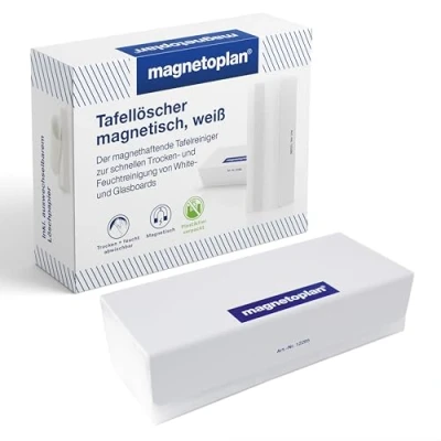 Abbildung von magnetoplan Tafellöscher, magnetischer Tafelreiniger mit auswechselbarem Löschpapier, weißer Tafelwischer aus Kunststoff
