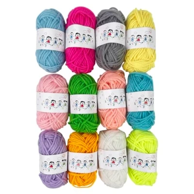 Abbildung von Fousenuk 12 Farben Wolle zum Häkeln Stricken, 10g/20m Häkelgarn, Baumwolle, Baumwollgarn für Anfänger Set Acryl Dicke Bunte Regenbogen Acrylwolle, Yarn Crochet