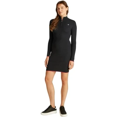 Abbildung von Tommy Jeans 1/4 ZIP Cable Dress Etuikleid, Damen, Größe: Large, Black