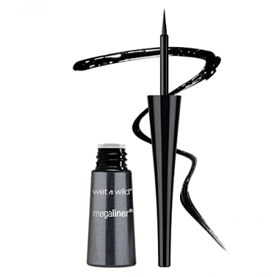Abbildung von Wet &#039;n&#039; Wild, MegaLiner Liquid Eyeliner, flüssiger Eyeliner mit flexiblem Pinsel, Augen Make up, schnelltrocknende flüssige und pigmentierte Formel, Schwarz