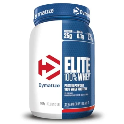 Abbildung von Dymatize Elite 100% Whey Strawberry Blast 942g High Protein Low Sugar Pulver + und BCAAs