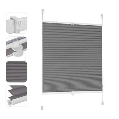 Abbildung von Sekey Plissee ohne Bohren Verdunkelung, Fenster Klemmfix Jalousie 85 cm breit, Verspannt Blickdicht Sonnenschutz Fensterollo, 85x130cm, Dunkelgrau