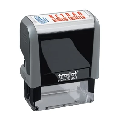 Abbildung von Trodat Office Printy 4912 selbstfärbender Textstempel, Text BETRAG DANKEND ERHALTEN, Abdruckfarbe blau rot, 47 x 18 mm