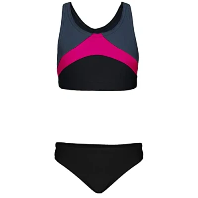 Abbildung von Aquarti Mädchen Sport Bikini Racerback Bustier &amp; Bikinislip, Farbe: Schwarz/Graphit/Amarant, Größe: 164