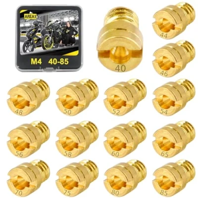 Abbildung von Area1 15 Stück Universal Vergaser Düsen Set M4, 4mm Hauptdüsen Set, 40, 44, 46, 48, 50, 52, 54, 56, 58, 60, 65, 70, 75, 80, 85 Für GY6 China 4T 139 QMB/QMA (Typ M4 / 40 85/15 Stk)