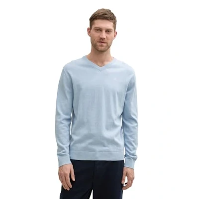 Abbildung von TOM TAILOR Herren Strickpullover mit V Ausschnitt, 37709 Light Dove Blue Melange, L