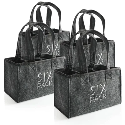 Abbildung von com four® 4x Flaschentasche Getränkehalter aus Filz für 6 Flaschen faltbare Filztasche mit Henkeln Getränke 6er Träger bis 0,5 l Herrenhandtasche (4 Stück SIXPACK)