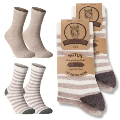 Abbildung von 4 Paar Alpaka Socken Damen Wintersocken warme Wollsocken 20940 (Beige 35 38)