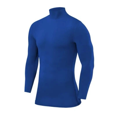 Abbildung von PowerLayer Kompressionsshirt Herren Compression Shirt Funktionssshirt Langarm Laufshirt Mock Neck Sportshirt Longsleeve Oberteil Unterziehshirt Blau, L