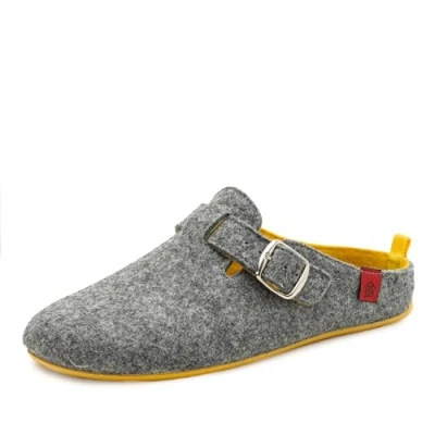 Abbildung von Andrés Machado Hausschuhe für Damen Frühling VAL Unisex Pantoffeln Wolle und Filz rutschfeste Gummisohle herausnehmbares Fußbett Grau Gelb EU 39