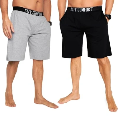 Abbildung von CityComfort Pyjama Shorts Herren, Kurze Schlafanzughose Herren mit Seitentaschen &amp; Elastischem Bund 2er Pack (Schwarz/Grau, 3XL)