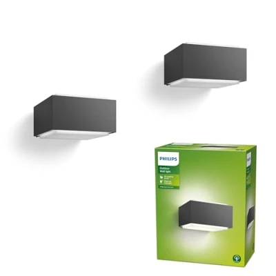 Abbildung von Philips Hedgehog Outdoor Wandleuchte (42 W), wetterfeste Außenleuchte für moderne Lichtakzente, E27 Leuchte ohne Leuchtmittel, anthrazit, Doppelpack