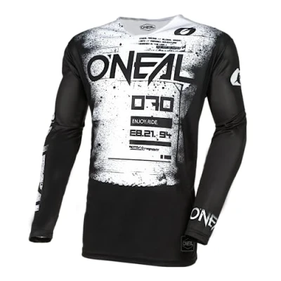 Abbildung von O&#039;NEAL Motocross Shirt Langarm MX MTB Mountainbike Leichtes Material, ergonomischer Slim Fit Schnitt für perfekte Passform Mayhem Jersey Scarz V.24 Erwachsene Schwarz Weiß Größe L