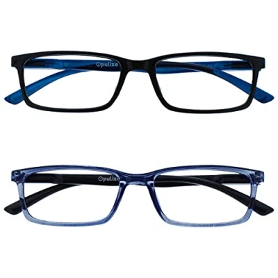Abbildung von OPULIZE See Brille Blaulichtfilter 2er Pack Schmal Rahmen Federscharniere Verbessern Den Schlaf Computerbrille Gaming Entspiegelt Schwarz Transparenter Blau Herren Damen BB9 13