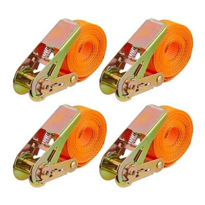 Abbildung von Relaxdays Spanngurte mit Ratsche, 4er Set, 4 m, 500 kg, Ladungssicherung Auto, Anhänger, reißfeste Zurrgurte, orange