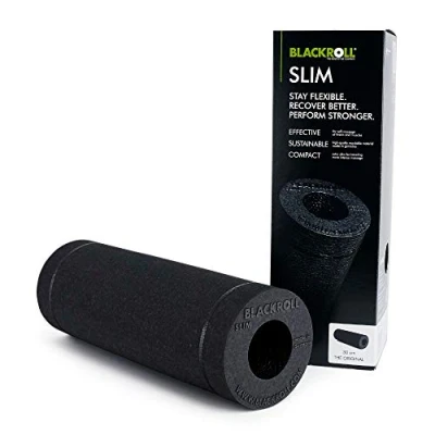 Abbildung von BLACKROLL® SLIM Faszienrolle (30 x 10 cm), Fitness Rolle zur Selbstmassage von Rücken und Beinen, schmale Massagerolle für Reisen unterwegs, mittlere Härte, Made in Germany, Schwarz