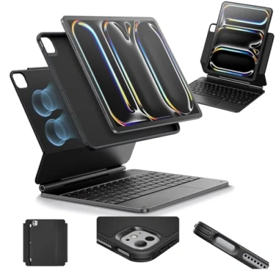 Abbildung von ESR iPad Pro 13 Zoll (M4, 2024) Hülle mit Tastatur, Tastaturhülle Einzustellendem Magnetständer, Hoch /Erhöhter Modus, Abnehmbare Schutzhülle, Rebound 360 Serie, Schwarz