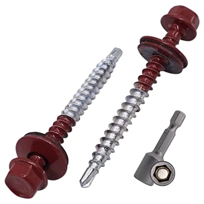 Abbildung von SKIR&#039;CO (50 Stück) lackierte Dachschrauben 4,8 x 50 mm, Sechskantkopf, selbstbohrende Schrauben mit EPDM Unterlegscheiben (Oxidrot, RAL 3009)