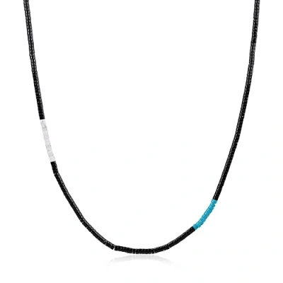 Abbildung von COAI Geschenkideen Herren Heishi Perlen Surfer Halskette aus Onyx Howlith und Türkis 50cm
