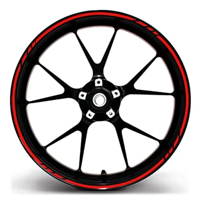 Abbildung von Felgenrandaufkleber GP Design 16 Teilig Komplett Set Finest Folia passend für 17 Zoll 16&quot;18&quot;19&quot; Felgen Motorrad Auto Fahrrad MR001 (Neon Rot)
