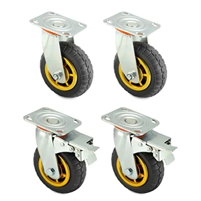 Abbildung von QWORK® 4 Stück 150mm schwerlastrollen bis 250 kg pro rolle stoßdämpfung lenkrollen für möbeltransporte und industrietransporte (2 + 2 bremsrollen)