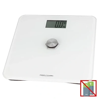 Abbildung von ProfiCare® Personenwaage ohne Batterie Waage mit Messbereich von 5kg 180 kg &amp; großem LCD Display digital kinetischer Energie Glasoberfläche PC PW 3112 weiß